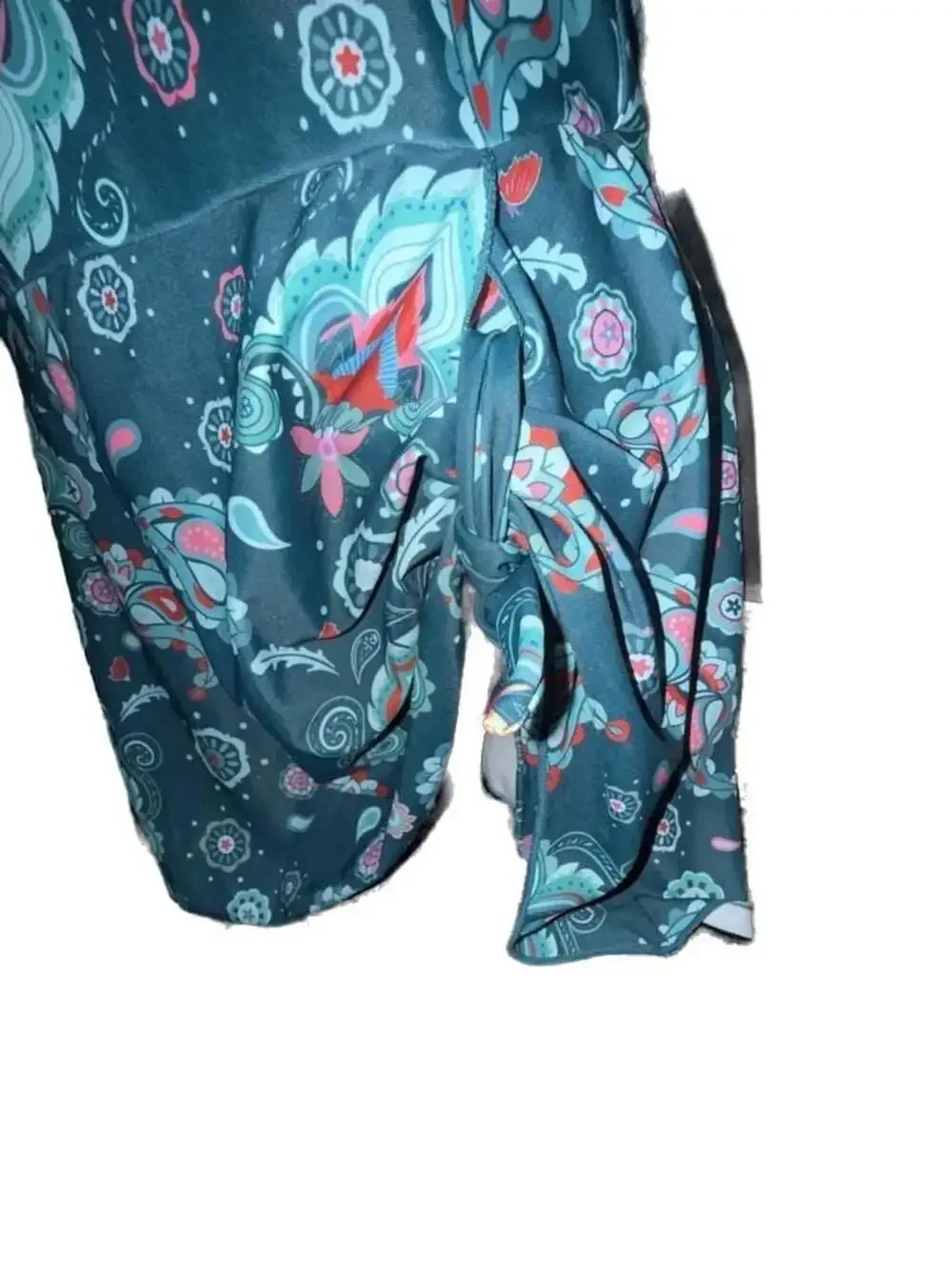 Women's Paisley Print One-Piece Swim Dress with Side Knot and Irregular Hem